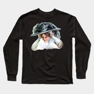 Vintage lady with chic hat, a noble and elegant period girl Long Sleeve T-Shirt